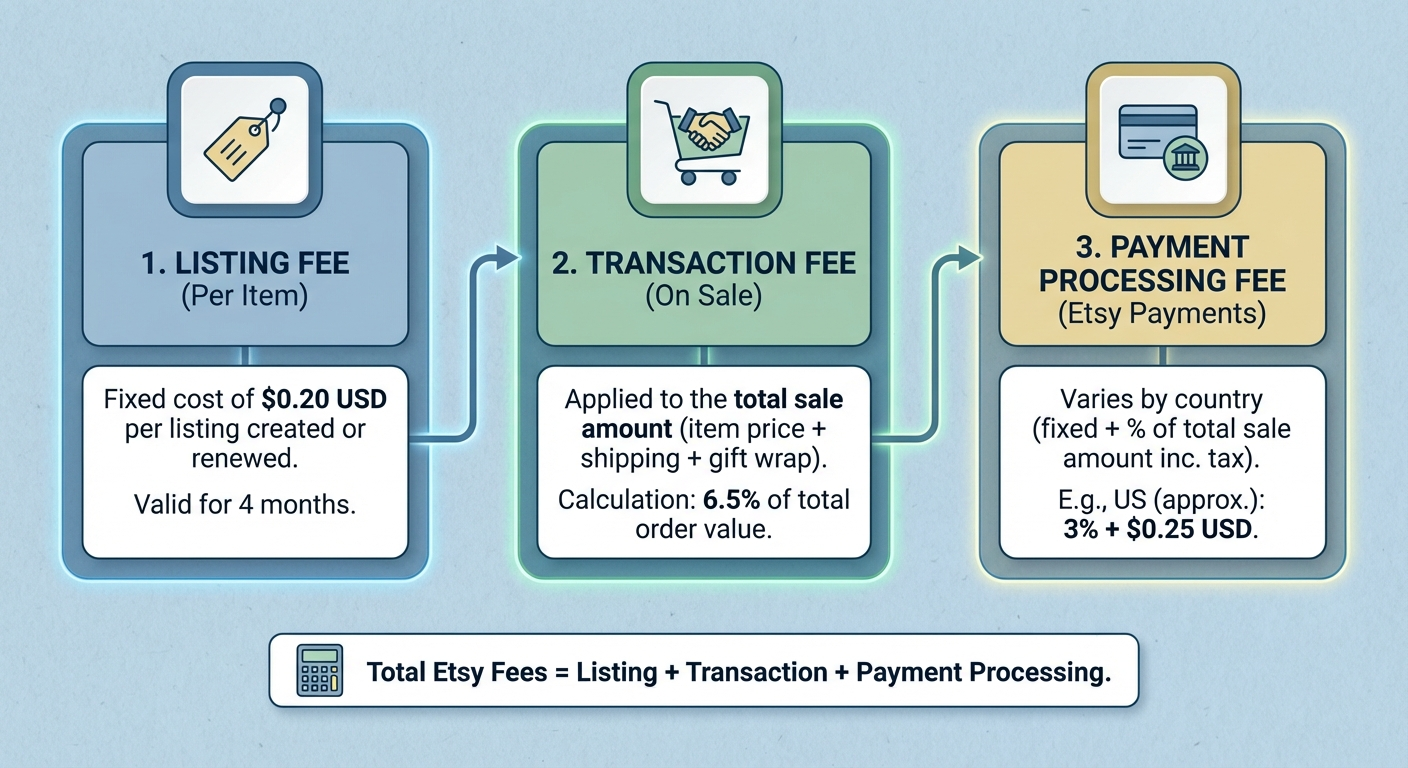 Infographic showing Etsy fee breakdown for a typical $35 sale