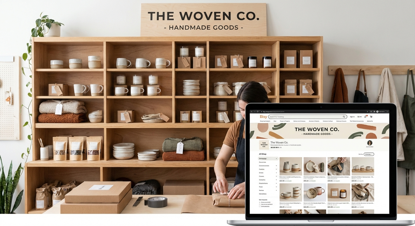 Etsy shop showing handmade jewelry collection with reviews and sales counter