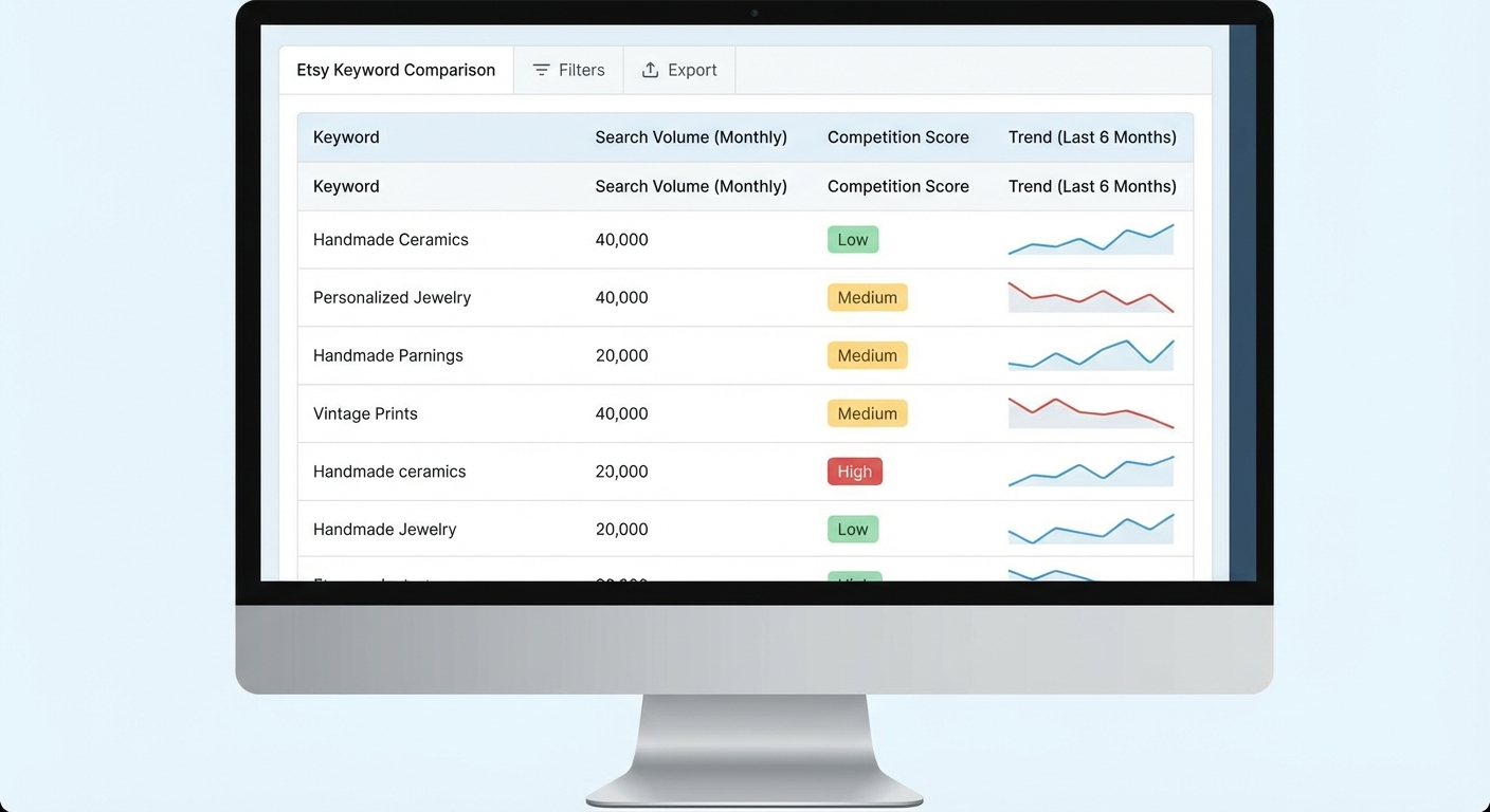 Side-by-side comparison infographic of Etsy SEO tools