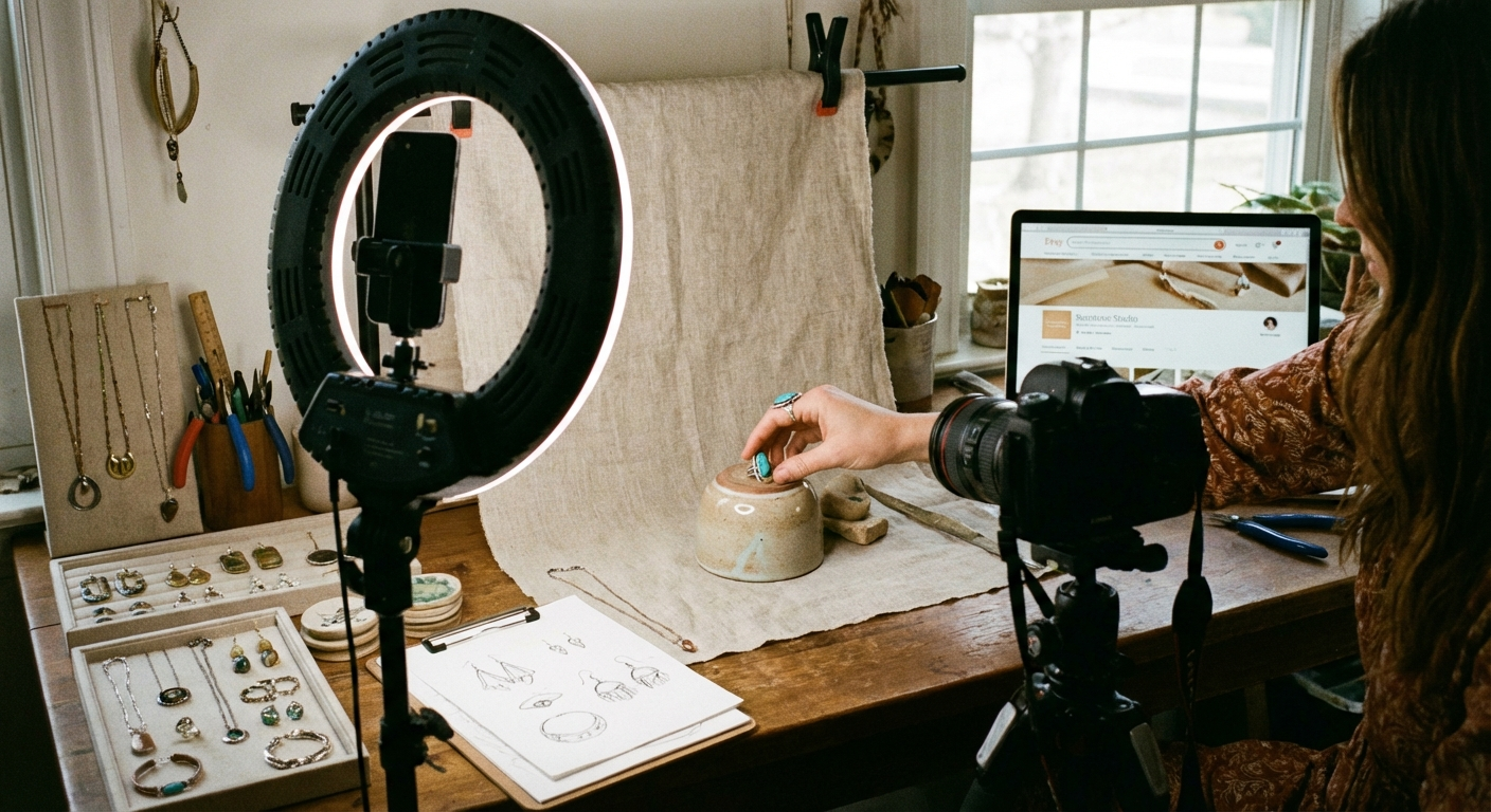 Handmade jewellery products photographed for Etsy listing optimisation