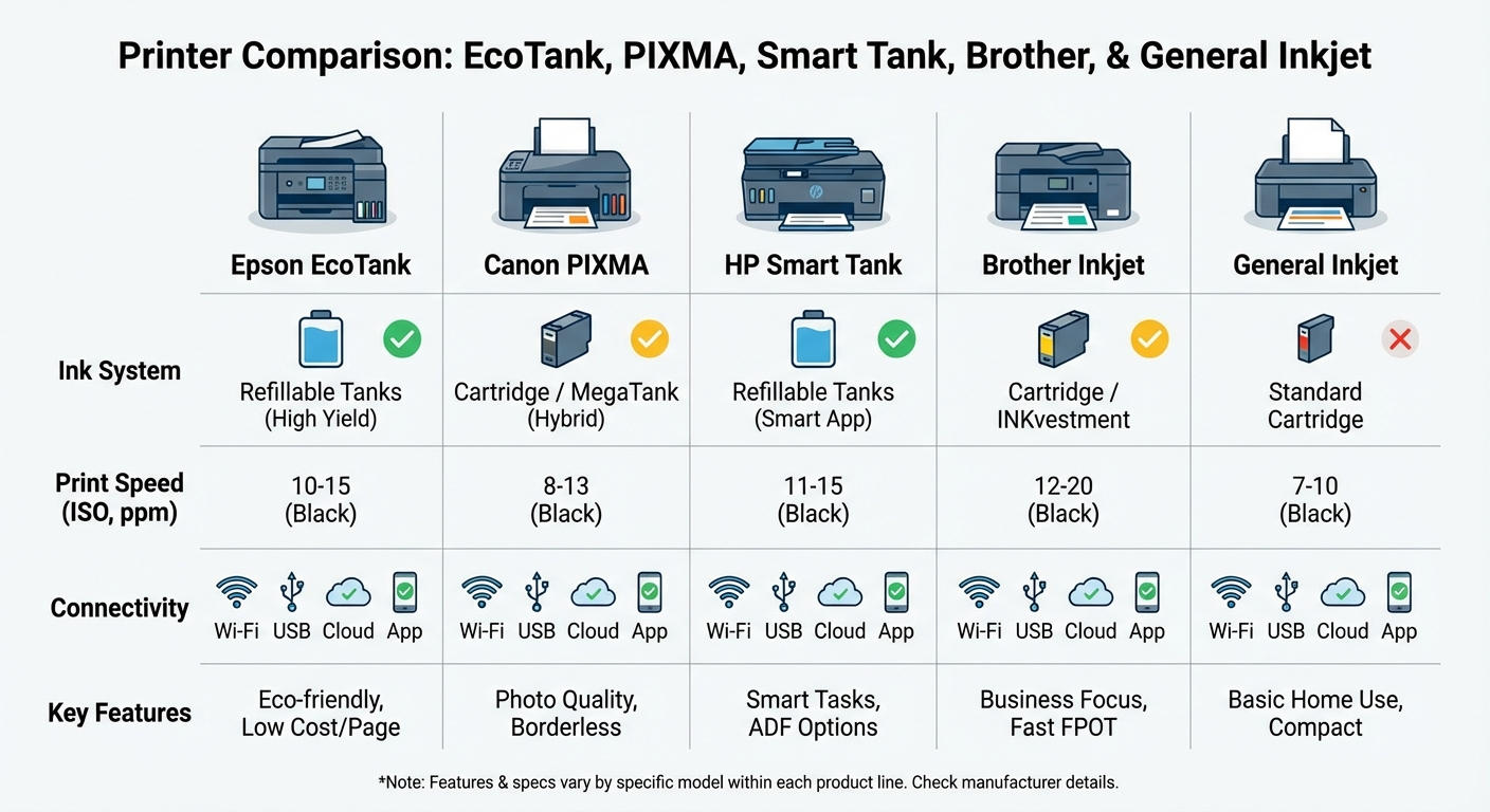 Comparison of five best printers for Etsy print on demand side by side